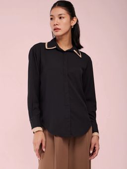 FableStreet - Dual Collared Black Shirt