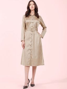 FableStreet - Beige Silk Tie-Up Dress with Belt (Set of 2)