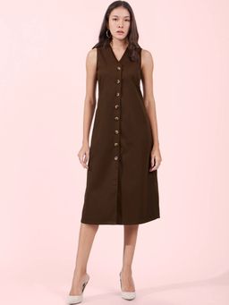 FableStreet - Shift Midi Dress - Brown