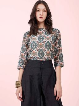 FableStreet - Multi-Color Chanderi Boat Neck Top