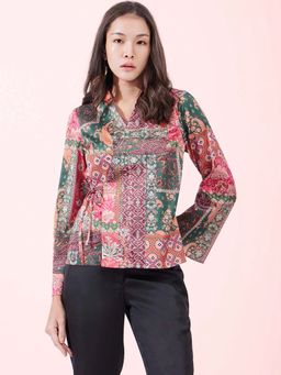 FableStreet - Multi-Color Satin Wrap Top