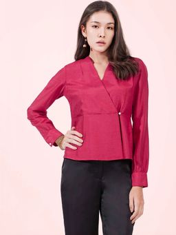 FableStreet - Fuchsia Pink Silk Wrap Top