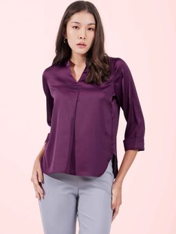 FableStreet - Purple Satin Solid Pleated Top