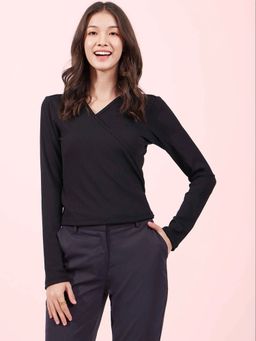 FABLE STREET - Black V-Neck Full Sleeves Top