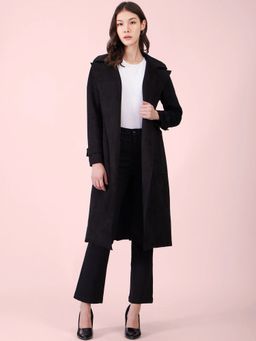 FABLE STREET - Black Suede Double Overcoat with Belt (Set of 2)