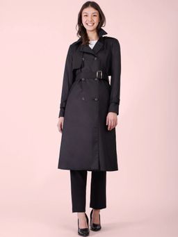 FableStreet - Black Double Trench Coat with Belt (Set of 2)