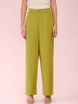FABLE STREET - Single Pleat Wide Leg Trousers - Green