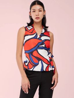 FableStreet - Abstract Print Wrap Top - Orange