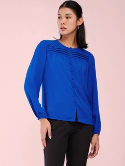 FableStreet - Pintuck Detail Top - Royal Blue
