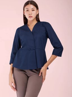 FableStreet - Cotton Peplum Top - Navy Blue