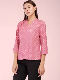 FableStreet - Polka Dot Top Three Forth Sleeves - Dusty Pink