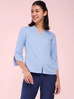FableStreet - Cutout Sleeves Top - Light Blue