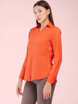FableStreet - Front Pleat Peplum Top - Orange