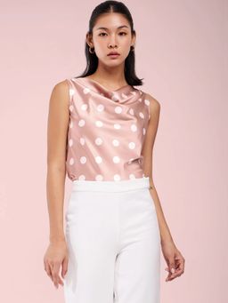 FableStreet - Satin Polka Print Top - Pink & Off White