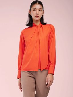 FABLE STREET - Front Pleated Tie-Up Top - Orange
