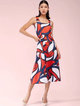 FableStreet - Square Neck Midi Dress - Mult-Color