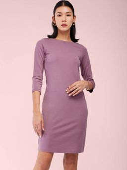 FableStreet - Boat Neck Bodycon Mini Dress - Mauve
