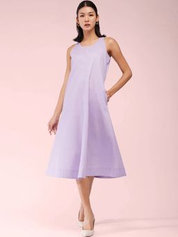 FableStreet - Cotton A-Line Midi Dress - Lavender