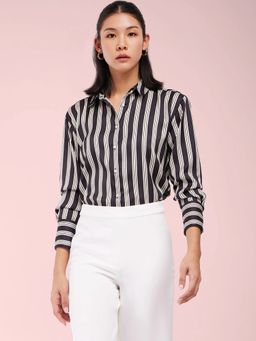 FABLE STREET - Satin Striped Shirt - Black