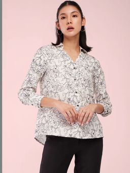 FABLE STREET - Collared Floral Shirt - Off White & Grey