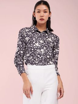 FableStreet - Floral Print Shirt - Grey & White