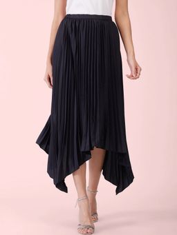 FableStreet - Black Pleated Asymmetric Skirt