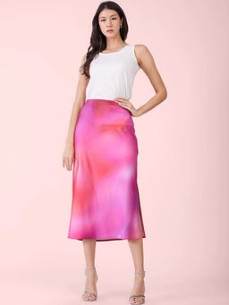 FableStreet - Pink Stretch Satin Ombre Skirt