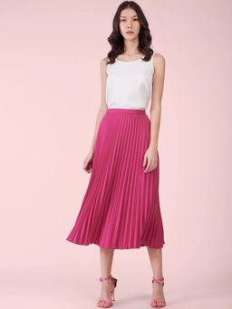 FABLE STREET - Fuchsia Pink Flared Pleated Skirt