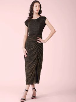 FableStreet - Black Lurex Metallic Bodycon Midi Dress