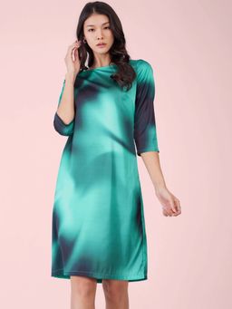 FableStreet - Green Stretch Satin Ombre Mini Dress