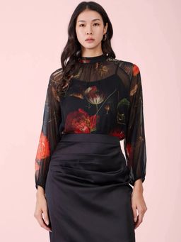 FABLE STREET - Black Chiffon Ruffle Top