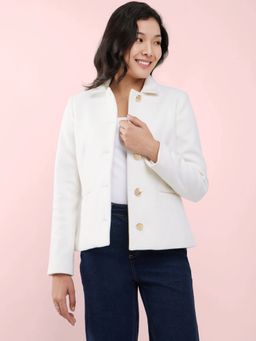 FableStreet - Off White Spread Collar Short Jacket