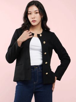 FABLE STREET - Black Round Neck Short Jacket
