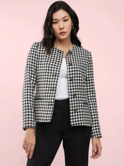 FableStreet - Black and White Round Neck Short Jacket