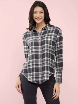FableStreet - Grey Checkered Comfortable Fit Shirt