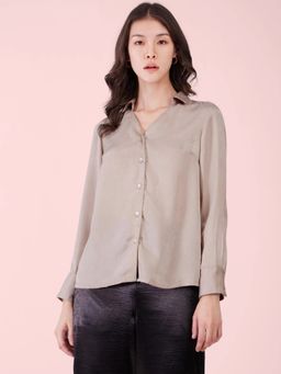 FableStreet - Beige Satin Collared Neck Shirt