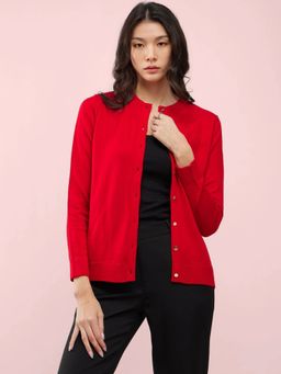 FableStreet - Red Livsoft Round Neck Cardigan