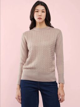 FableStreet - Beige Livsoft Cable Knit Sweater