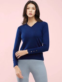 FableStreet - Navy Blue Livsoft V-Neck Sweater