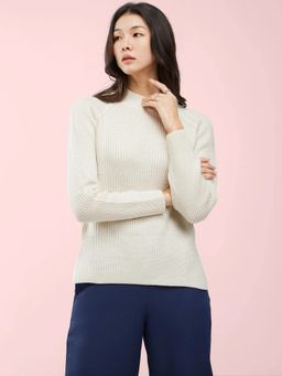 FableStreet - White Solid Sweater