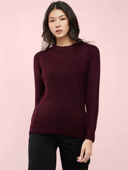 FableStreet - Burgundy Solid Sweater