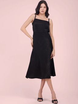 FableStreet - Black Satin A-Line Dress