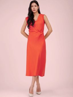 FableStreet - Orange Side Knot Midi Dress