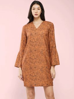 FableStreet - Rust Floral Print Shift Dress