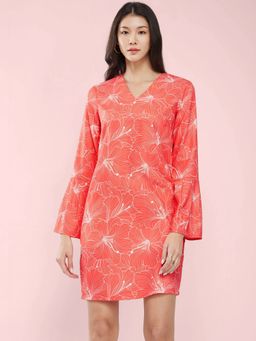 FableStreet - Orange Floral Print Shift Dress