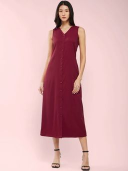FableStreet - Maroon A-Line Midi Dress