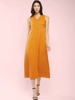 FableStreet - Mustard A-Line Midi Dress