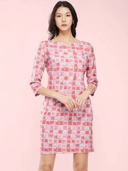 FableStreet - Pink Geometric Print Dress
