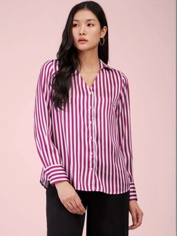 FableStreet - Satin Striped Shirt - Maroon