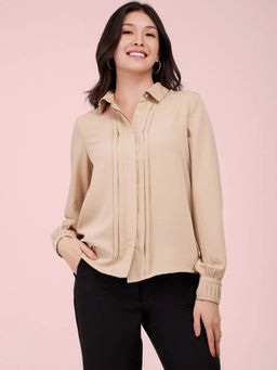 FableStreet - Front Pleat Shirt - Beige